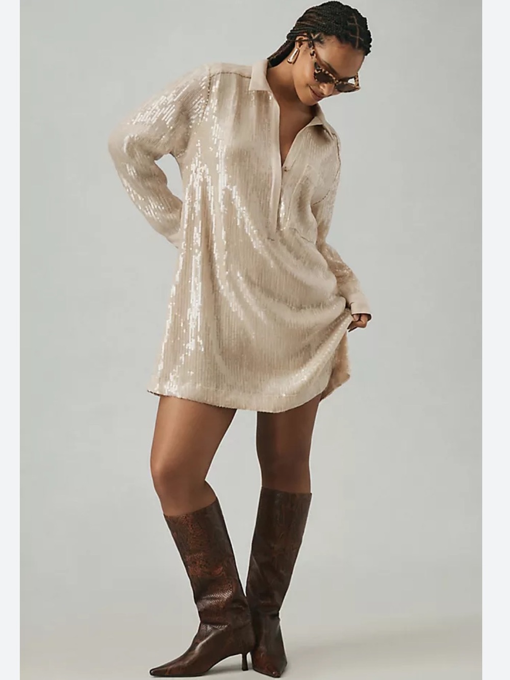 NWTS Anthropologie Pilcro Long Sleeve Sequin Mini Shirt Dress Size 3X
